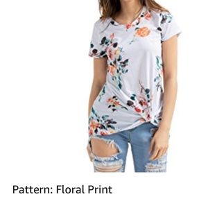 Short sleeve tee/top—knotted—white with floral.